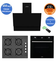 Eminçelik ve AFM TECH Markalı /Zenon  Dijital Turbolu Siyah Ankastre Set (12 225 + FM7700 + FM3400)