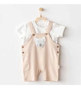 Andywawa Ac25845 Happy Animals Bebek Salopet Takım Beige
