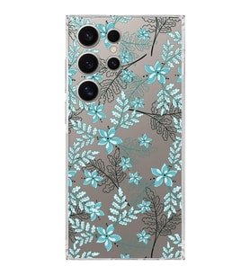 PrintiFy Samsung S24 Ultra Uyumlu Kamera Korumalı Floral Su Yeşili Tasarımlı Şeffaf Silikon Kılıf