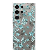 PrintiFy Samsung S24 Ultra Uyumlu Kamera Korumalı Floral Su Yeşili Tasarımlı Şeffaf Silikon Kılıf