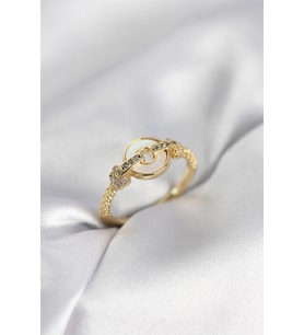 Gold Renk Daire Form Sedef ve Zirkon Taşlı Kadın Yüzük 5886