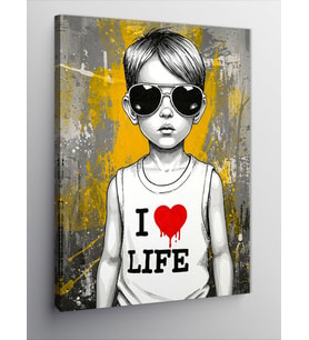 Kanvas Tablo Güneş Gözlüklü Çocuk Ve "I Love Life"