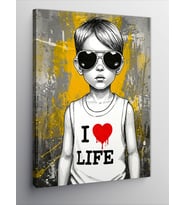 Kanvas Tablo Güneş Gözlüklü Çocuk Ve "I Love Life"