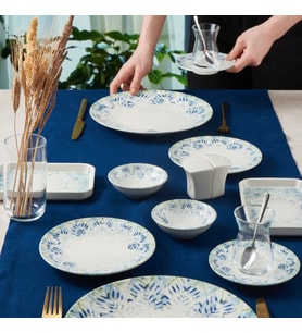 GÜRAL PORSELEN Camelia 30 Parça 6 Kişilik Bone Kahvaltı Takımı - 2976