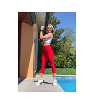Kırmızı Ekstra Yüksek Bel Toparlayıcı Spor Kapri Tayt