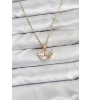 Pilelistore  316L Çelik Zincir Gold Renk Kalp ve Fiyonk Model Zirkon Taşlı Kadın Kolye