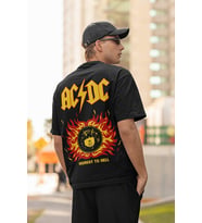 Highway To Hell AC DC Baskılı Unisex Oversize Rock Metal Müzik Grubu Tişört