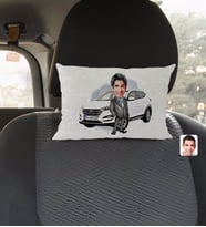 BK Gift Kişiye Özel Plakalı Erkek Hyundai Tucson Karikatürlü Dikdörtgen Araç Koltuk Yastığı-1