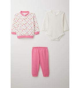 Breeze Kız Bebek Zıbınlı 3 Lü Takım Çiçek Desenli 4 Ay-1 Yaş, Beyaz