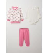 Breeze Kız Bebek Zıbınlı 3 Lü Takım Çiçek Desenli 4 Ay-1 Yaş, Beyaz