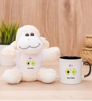 Kişiye Özel Sevimli Avokado Desenli Peluş Koyun ve Siyah Kupa