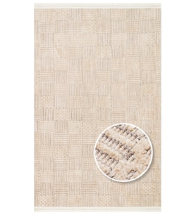 Bej Gold Tonlu Yüksek Alçak Dokulu Modern Polyester Kilim Oturma Odası Halısı Örgü Görünümlü