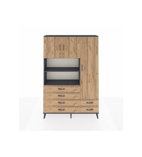 Arges Gardrop 9 Raflı 6 Çekmeceli 3 Kapaklı 132x30x195 Antrasit-Çam