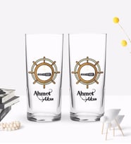 BK Gift Kişiye Özel Renkli Baskılı Dümen Tasarımlı İkili Rakı Bardağı Seti-3