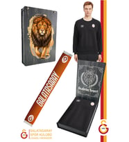 Galatasaray Orijinal Lisanslı Sıfır Yaka Siyah Sweat Şal Kaşkol Set Hediyelik Ahşap Kutulu