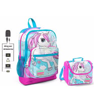 Coral High Mavi Unicorn Baskılı Okul Çantası ve Beslenme Çantası Seti - Kız Çocuk - USB Soketli