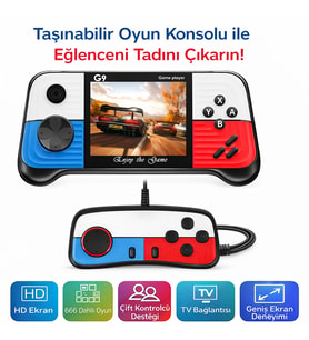 G9 Taşınabilir Oyun Konsolu 666 Oyun Dahili TV Bağlantılı Çift Kontrolcülü HD Ekranlı