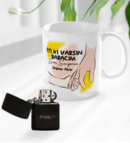Bk Gift Kişiye Özel Babalar Günü Tasarımlı Kupa Bardak ve Benzinli Çakmak Seti-9, Babaya Hediye , Babalar Günü Hediyesi
