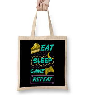 Gamer Eat Sleep Game Repeat Anime Kawaii Gaming Bez Çanta Uzun Saplı