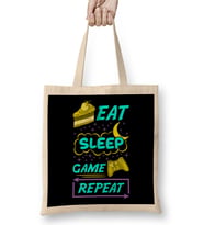 Gamer Eat Sleep Game Repeat Anime Kawaii Gaming Bez Çanta Uzun Saplı