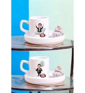 Yakın Erkek Arkadaşa Doğum Günü Hediyesi Kişiye Özel Karikatürlü Türk Kahvesi Fincanı