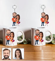 Kişiye Özel Sevgili Tasarımlı Karikatür 2 Adet Kupa Ve Anahtarlık Hediye Seti 8