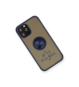 İphone 12 Pro Max Kılıf Montreal Yüzüklü Silikon Kapak - Lacivert
