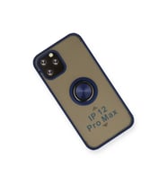 İphone 12 Pro Max Kılıf Montreal Yüzüklü Silikon Kapak - Lacivert