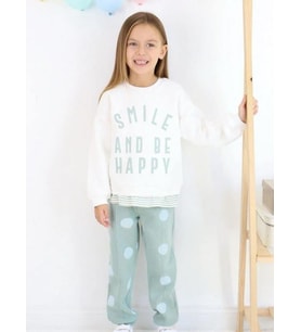 Kız Çocuk 3 İplik Şardonlu Smile Yazılı Eşofman Takım