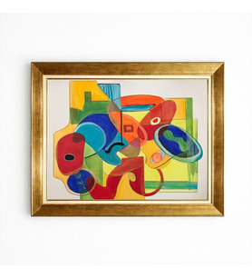 Tablore Gold Çerçeveli Geometrik Soyut Sanat Modern Salon Tablosu