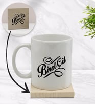 BK Gift Kişiye Özel İsimli Beyaz Kupa Bardak ve Ahşap Bardak Altlığı Hediye Seti - Model 5