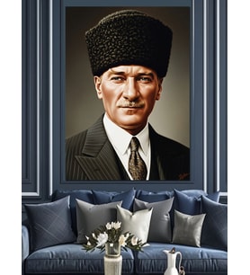 Atatürk Kalpaklı Portre Resmi Dekoratif Kanvas - Mdf Ahşap Tablo