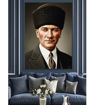 Atatürk Kalpaklı Portre Resmi Dekoratif Kanvas - Mdf Ahşap Tablo