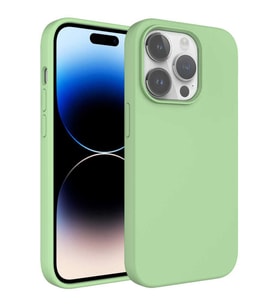 iPhone 14 Pro Max Kılıf Sıvı Teknolojili Silinebilir Kamera Çıkıntılı Lansman Sert Silikon (Açık Yeşil)