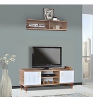 Eva Tv Sehpası Atlantik Çam Beyaz Renkli 2 Kapaklı Açık Raflı 130x50x36 Cm