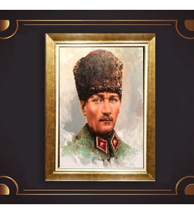 Özel Seri Paspartulu Çerçeveli Atatürk Tablo l315 (Gold)
