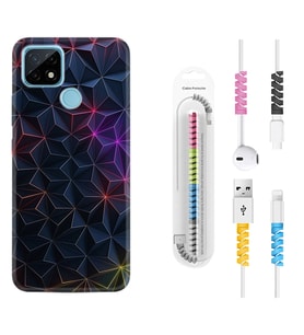 Realme C11 C21 C21Y C25Y C11 2021 Kılıf Kablo Koruma Spiral Silikon Renkli Prizmalar 1783