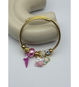 Çelik Gold Sevimli Charmlı Pandora Bileklik - 26blk30