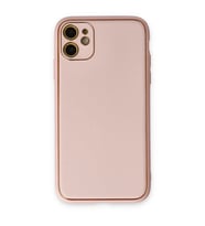 iPhone 12 Kılıf Coco Deri Silikon Kapak - Pudra