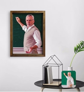 BK Gift Kişiye Özel Erkek Öğretmen Yağlıboya Tasarımlı Doğal Masif Ahşap Çerçeveli Tablo 45x65cm-1