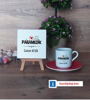Paramedik Dekoratif Taş, Türk Kahvesi Fincanı Kırmızı İsme Özel Hediye (Model 1)