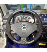 Fiat Albea Tam Uyumlu Direksiyon Kılıfı (Alcantra Karbon Mavi Yüzüklü) (Karışık)
