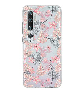 Xiaomi Mi Note 10 Uyumlu Kapak Floral Kırmızı Tasarımlı Şeffaf Silikon Kılıf