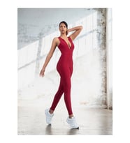 Sunset Bordo Önden Fermuarlı Spor Tayt Tulum