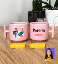 Kişiye Özel Karikatürlü Psikolog Hediye Pastel T Kupa Kadın Psikologa Tıp Bayramı Hediyesi (Pembe)