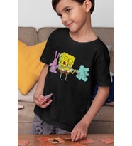 Unisex Sporcu Süngerbob Baskılı Çizgi Film Çocuk Tişört (1-12 YAŞ)