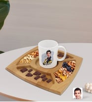 BK Gift Kişiye Özel Erkek Motorcu Karikatürlü Beyaz Kupa ve Doğal Masif Ahşap 4 Bölmeli Sunum Tabağı Çerezlik Hediye Seti-3