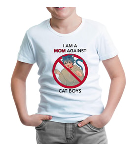 I am a Mom Against Cat Boys Beyaz Çocuk Tshirt