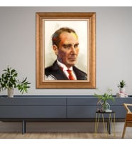 Altın Varaklı Çerçeveli Paspartulu Atatürk Tablo TR0858 (Gold)