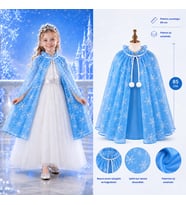 Kar Tanesi Desenli Mavi Elsa Pelerini - Astarlı Frozen Pelerini 85 cm (5680)